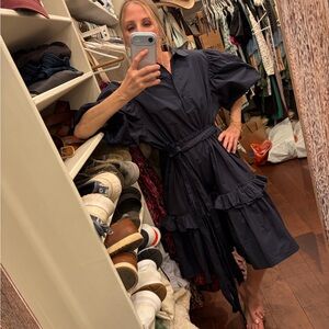 Blue Puff-Sleeve Ruffle Shirt Dress - Beulahstyle